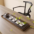 Elegant Tea Set with Teapot and White Teacups on Wooden Tray by Light Wooden Table