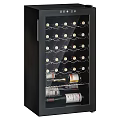Modern Wine Cooler Cabinet With Glass Door Displaying Wine Bottles And Wooden Interior