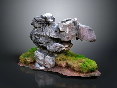 Natural Stone Rockery Decorative Ornament With Green Moss And Base 3d model