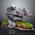 Natural Stone Rockery Decorative Ornament With Green Moss And Base