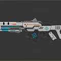 Futuristic Sci Fi Weapon With Blue Orange Illuminated Accents And Angular Design Details