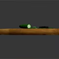Wooden Cutting Board With Whole Cucumber Knife And Sliced Cucumber