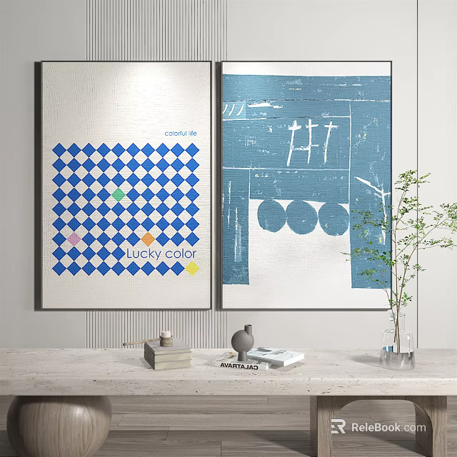 Abstract Paintings With Blue White Geometric Patterns For Wall Interior Decor 3d model