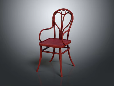 Elegant Stylish Red Wooden Chair With Curved Backrest Armrest And Upholstered Seat 3d model
