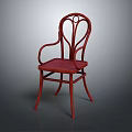 Elegant Stylish Red Wooden Chair With Curved Backrest Armrest And Upholstered Seat