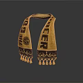 Golden Decorative Scarf With Black Trim And Tassels The Gold Lettering