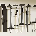 Black Wall Mounted Shower Systems With Various Styles And Handheld Sprayers 3d model
