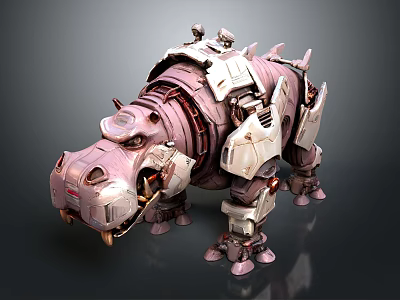Futuristic Armored Mechanical Hippo With Robotic Legs And Detailed Design 3d model