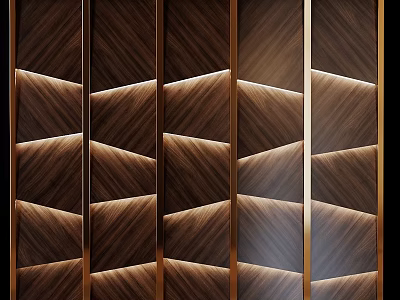 Modern Decorative Wooden Wall Decor with Geometric Patterns Golden Frame and Lighting 3d model