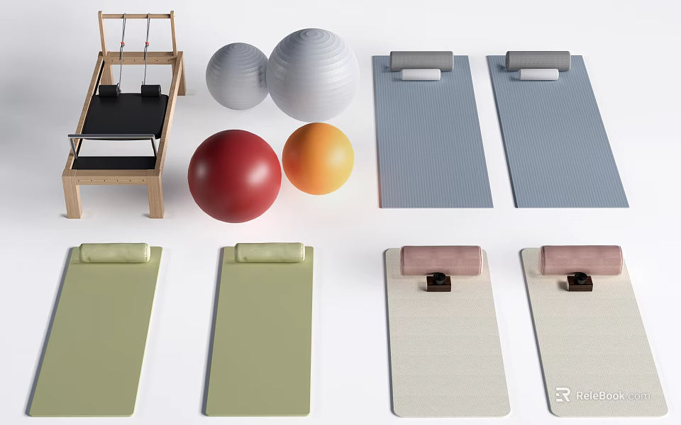 Public Fitness Facilities With Yoga Mats Fitness Balls And Stretching Equipment 3d model 