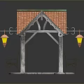 Outdoor Living Essentials Wooden Gazebo With Red Tiled Roof Stone Benches And Hanging Lantern