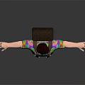 3D Animated Character Wearing Colorful Tie Dye Shirt Gray Pants Knee Pads Arms Outstretched