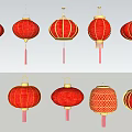 Traditional Red Lanterns with Various Decorative Patterns and Hanging Tassels Designs 3d model