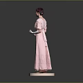 Woman In Pink Long Dress With Headscarf And White Gloves Standing On White Base