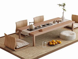 Japanese-style Tatami Tea Table and Chair Combination 3d model