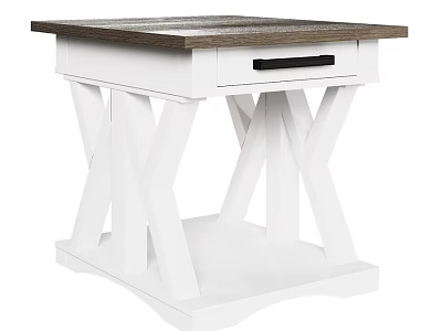 Modern Farmhouse Square Dining Table With Wooden Top White X Legs And Drawer 3d model
