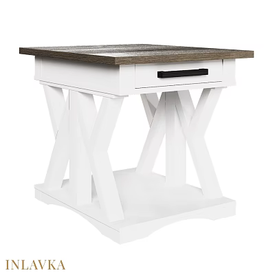 Modern Farmhouse Square Dining Table With Wooden Top White X Legs And Drawer 3d model