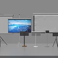 Projection Monitoring System Setup With Multiple Screens Stands And Professional Equipment