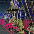 Outdoor Lights in Nighttime Street Scene with Vintage Lantern Design Illuminating Buildings and Trees