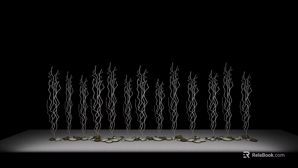 Natural Stone Wood Base Decorative Metal Branch Sculptures For Interior 3d model 