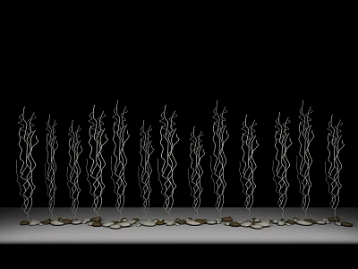 Natural Stone Wood Base Decorative Metal Branch Sculptures For Interior 3d model