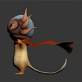 Cute 3D Character Creature With Blue Stitched Mask Red Horns And Orange Body 3d model