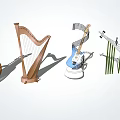 Artistic Musical Instrument Sculptures Displaying Cello Harp Electric Guitar and Music Notes