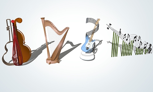 Modern City Sculpture Musical Instruments Music Notes Sculpture 3d model