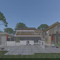 Chinese Style Detached Villa With Traditional Roof Courtyard Greenery And Stone Pathway Design