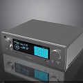 Modern Denon Silver Audio Amplifier With Digital Display And Control Knobs
