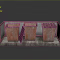 Three Rusty Red Trash Bins On Metal Frame Platform With Grated Lid