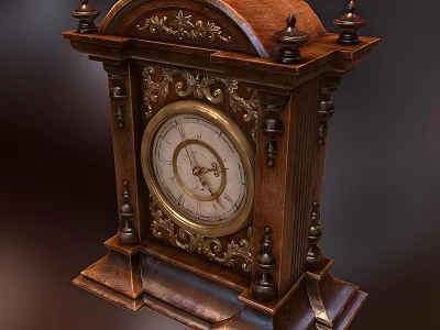 Antique Wooden Mantel Clock With Intricate Carved Details And Gold Accents 3d model