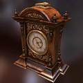Antique Wooden Mantel Clock With Intricate Carved Details And Gold Accents
