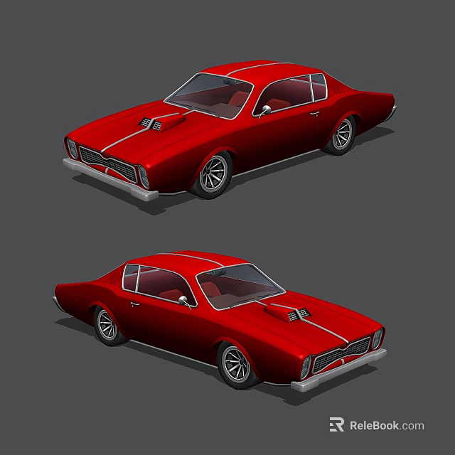 Red Vintage Sports Car With Two Angle Views Classic Design And Shiny Exterior 3d model 