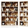 Modern Wooden Bookcase Interior Design With Books Vases Candles And Decorative Items