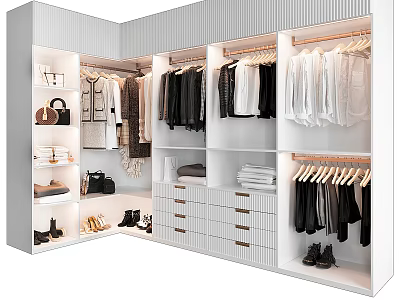 Modern White Wardrobe with Multiple Compartments Hanging Areas Drawers And Storage For Shoes And Bags 3d model