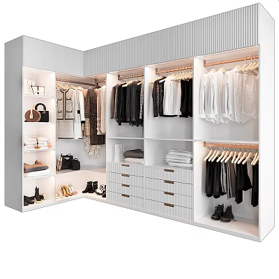Modern White Wardrobe with Multiple Compartments Hanging Areas Drawers And Storage For Shoes And Bags 3d model
