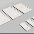 White Rectangular Product Tags with Circular Logo and Text in Multiple Sizes