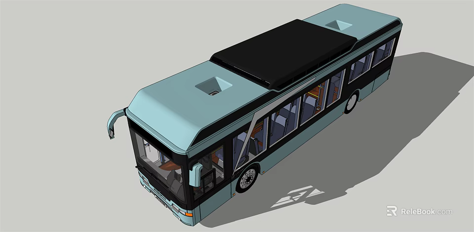 Modern Light Blue Bus With Black Roof Sleek Exterior And Side Windows Design 3d model 