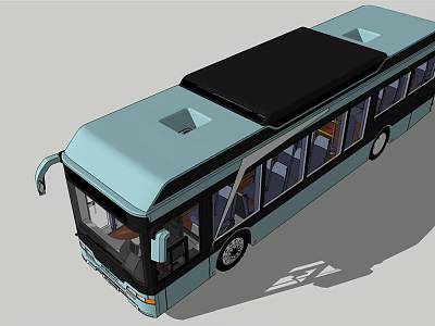 Modern Light Blue Bus With Black Roof Sleek Exterior And Side Windows Design 3d model