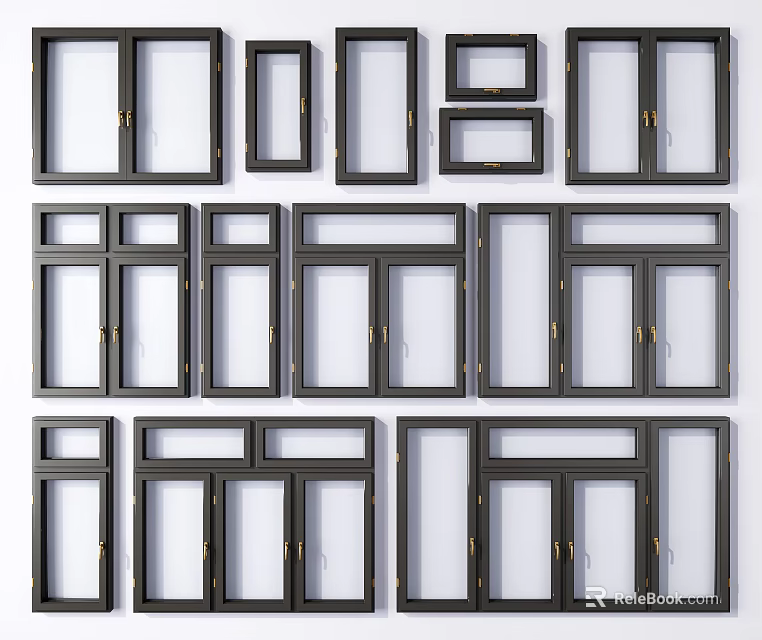 Various Window Frame Styles With Different Sizes And Designs For Home 3d model