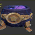 Ornate Blue Cauldron With Golden Star Design And Pink Orbs Inside