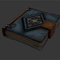 Enchanted Book With Blue Cover Metallic Spiral Design And Attached Brown Wooden Box