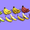 Various Ripe And Unripe Bananas Including Green Yellow Spotted Red And Peeled Varieties