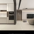 Modern Living Dining Room Interior With Large Windows City View Beige Sofa And Rug