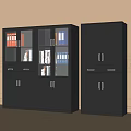 Gray Metal Office Storage Cabinets With Glass Doors Louvered Panels And File Folders