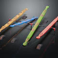 Colorful Seesaws Yellow Blue Green Red With Tire Supports On Black Background