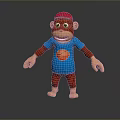 Cartoon Monkey Character In Red Hat Blue Tshirt With Basketball Design And Red Limbs