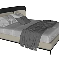 Modern Upholstered Double Bed With Gray White Bedding Pillows And Soft Blanket 3d model