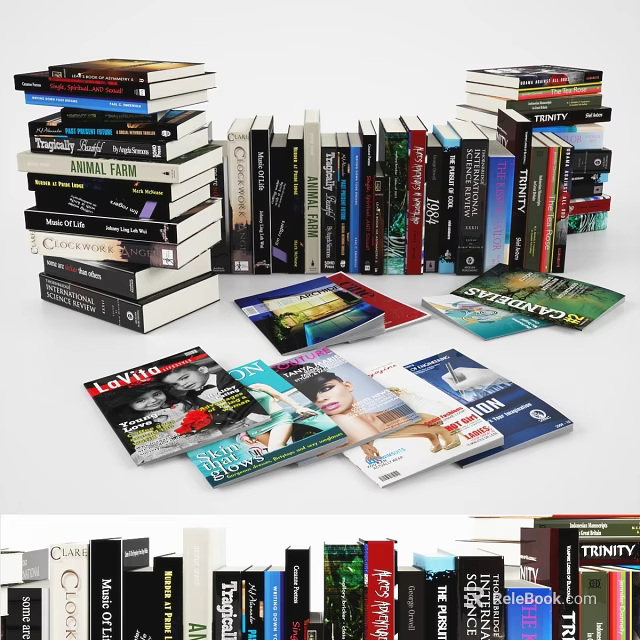 Stacked Books And Magazines Display With Various Colorful Covers And Designs 3d model 